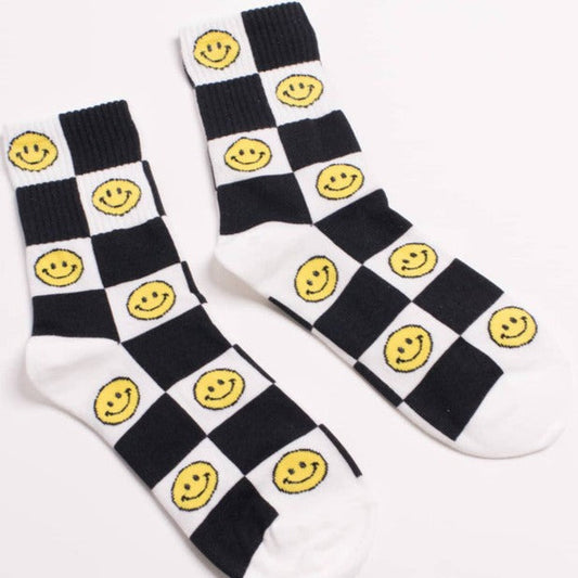 Checkered Smiley Face Socks