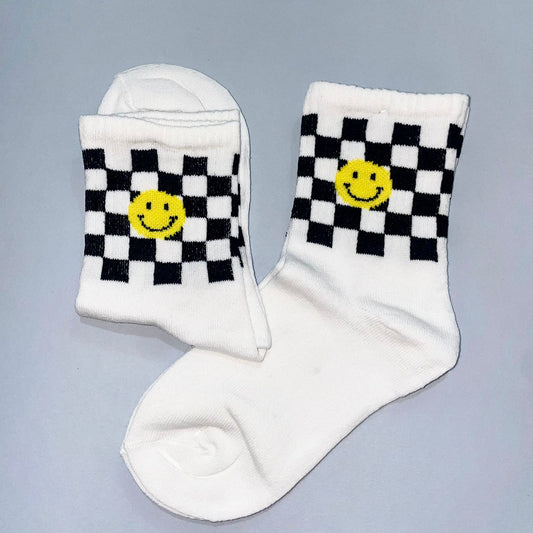 Checkerboard Smiley Face Socks